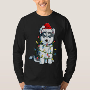 Siberian Husky Santa Christmas Tree Lights Xmas B T-Shirt