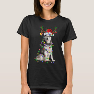 Siberian Husky Santa Christmas Tree Lights Xmas Do T-Shirt