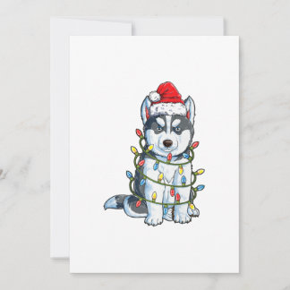 Siberian Husky Santa Christmas Tree Lights Xmas Holiday Card