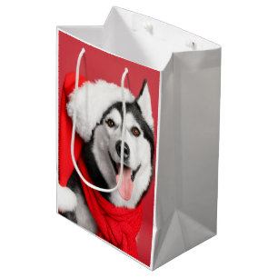 Siberian Husky Santa Medium Gift Bag