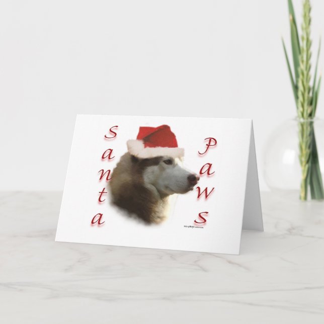 Siberian Husky Santa Paws Holiday Card (Front)