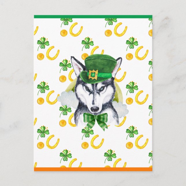 Siberian Husky Shamrock St. Patricks Day Holiday Postcard (Front)