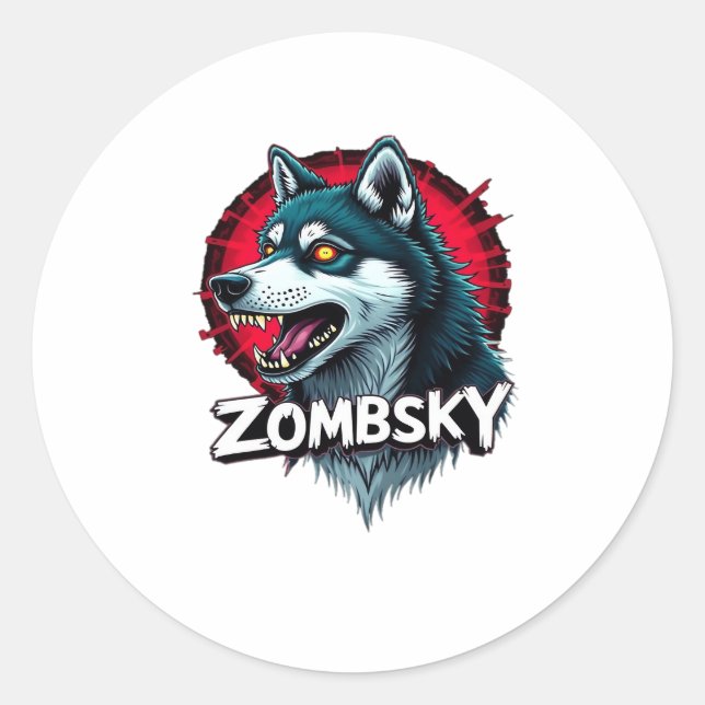 Siberian Husky Sibe Zombie Dog Halloween Essential Classic Round Sticker (Front)