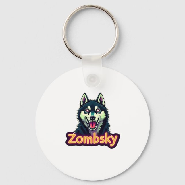 Siberian Husky Sibe Zombie Dog Halloween Essential Keychain (Front)