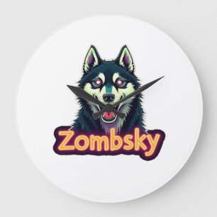 Siberian Husky Sibe Zombie Dog Halloween Essential Large Clock