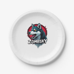 Siberian Husky Sibe Zombie Dog Halloween Essential Paper Plate