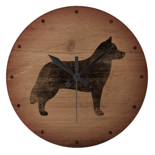 Siberian Husky Silhouette Rustic Clock