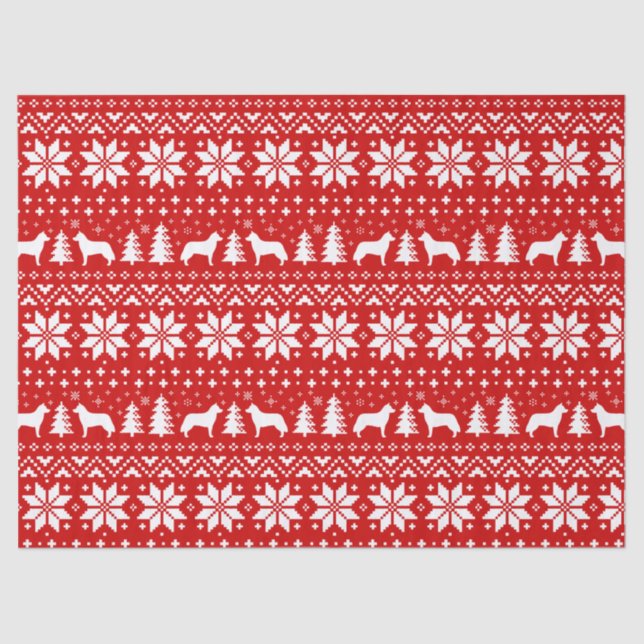 Siberian Husky Silhouettes Christmas Pattern Tissue Paper (Front)