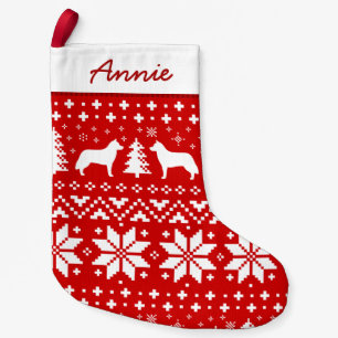 Siberian Husky Silhouettes Red and White Pattern Small Christmas Stocking