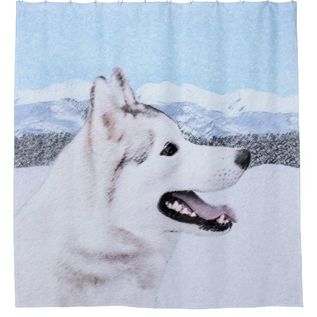 Siberian Husky (Silver and White) Painting Dog Art (Front)
