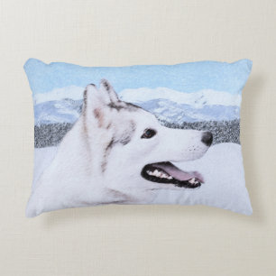 Siberian Husky (Silver and White) Painting Dog Art Accent Pillow