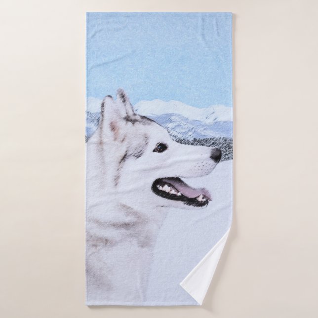 Siberian Husky (Silver and White) Painting Dog Art Bath Towel Set (Bath Towel)