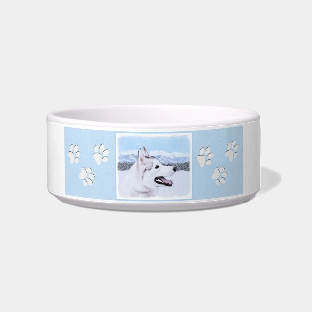 Siberian Husky (Silver and White) Painting Dog Art Bowl (Right)