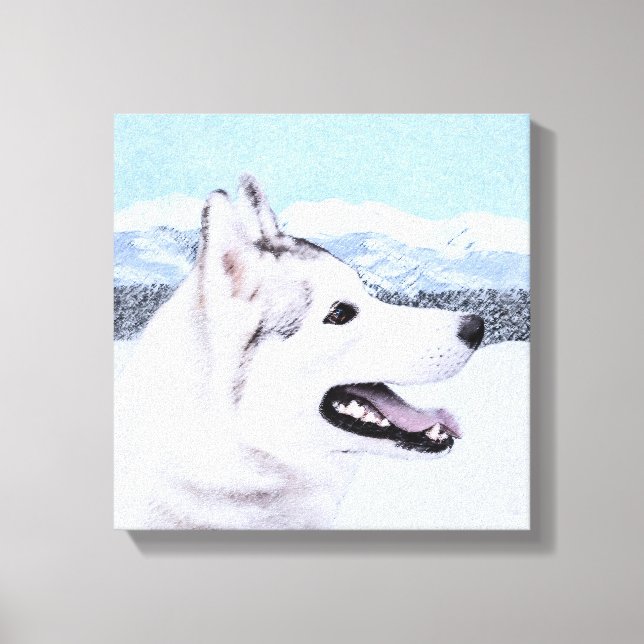 Siberian Husky (Silver and White) Painting Dog Art Canvas Print (Front)