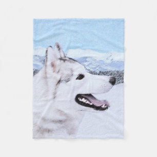 Siberian Husky (Silver and White) Painting Dog Art Fleece Blanket