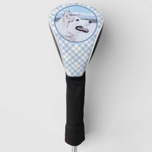 Siberian Husky (Silver and White) Painting Dog Art Golf Head Cover (Front)