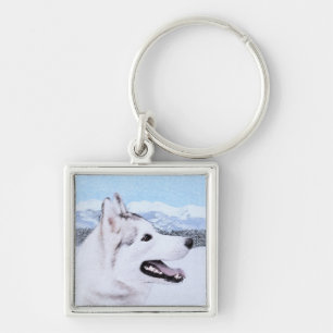 Siberian Husky (Silver and White) Painting Dog Art Keychain
