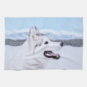Siberian Husky (Silver and White) Painting Dog Art Kitchen Towel