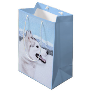 Siberian Husky (Silver and White) Painting Dog Art Medium Gift Bag