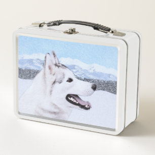 Siberian Husky (Silver and White) Painting Dog Art Metal Lunch Box