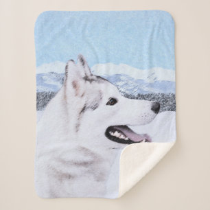 Siberian Husky (Silver and White) Painting Dog Art Sherpa Blanket