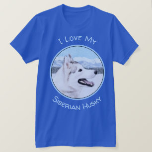 Siberian Husky (Silver and White) Painting Dog Art T-Shirt