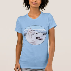 Siberian Husky (Silver and White) Painting Dog Art T-Shirt