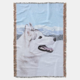 Siberian Husky (Silver and White) Painting Dog Art Throw Blanket