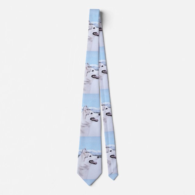 Siberian Husky (Silver and White) Painting Dog Art Tie (Front)