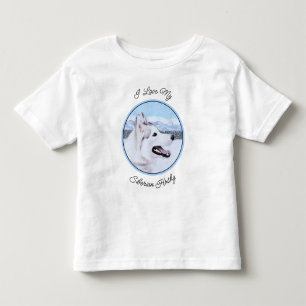 Siberian Husky (Silver and White) Painting Dog Art Toddler T-shirt