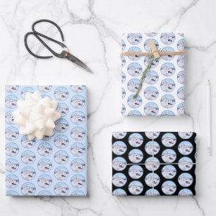Siberian Husky (Silver and White) Painting Dog Art Wrapping Paper Sheet