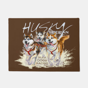 siberian husky sled dogs doormat