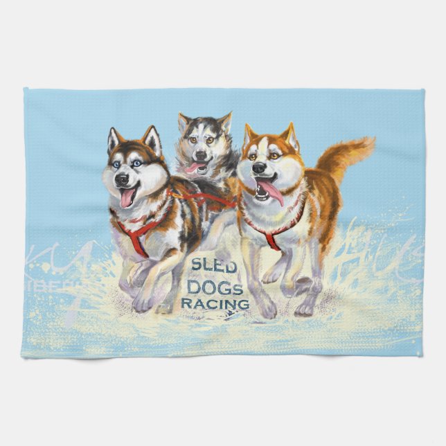 siberian husky sled dogs kitchen towel (Horizontal)