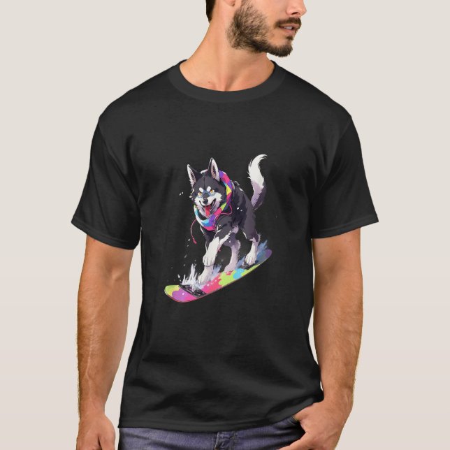 Siberian Husky Snowboard Snowboarder Dog Snowboard T-Shirt (Front)