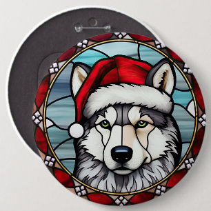 Siberian Husky Stained Glass Christmas 6 Inch Round Button