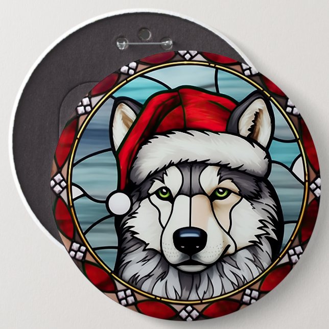 Siberian Husky Stained Glass Christmas 6 Inch Round Button (Front & Back)