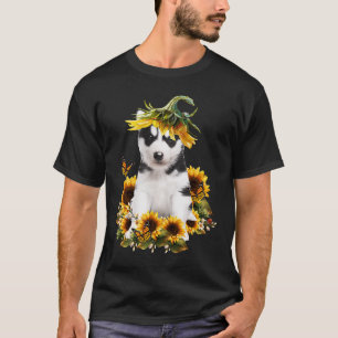 Siberian Husky Sunflower Butterfly Cute Dog T-Shirt