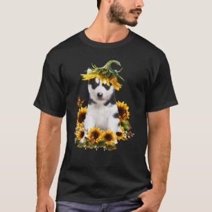 Siberian Husky Sunflower Butterfly Cute Dog T-Shirt