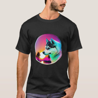 Siberian Husky Synthwave 80s Retrowave Aesthetic T-Shirt