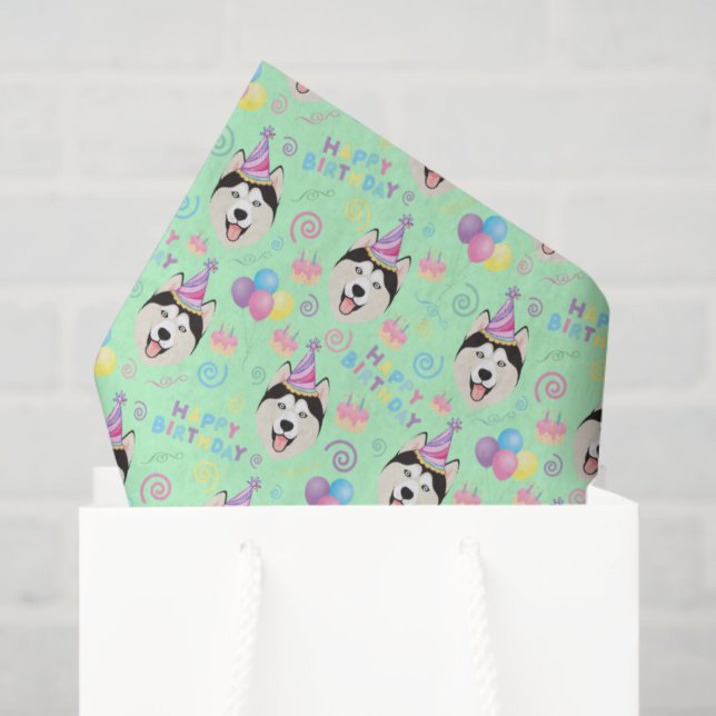 Siberian Husky Tissue Paper in Green (Gift Bag)