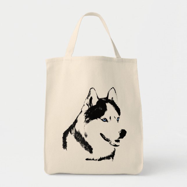 Siberian Husky Tote Bag Organic Husky Malamute Bag (Front)