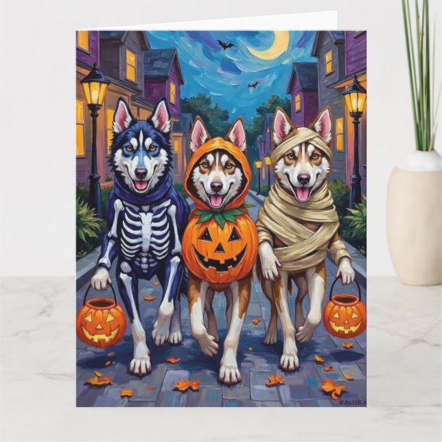 Siberian Husky Trick-or-Treating Halloween Costume Card (Front)