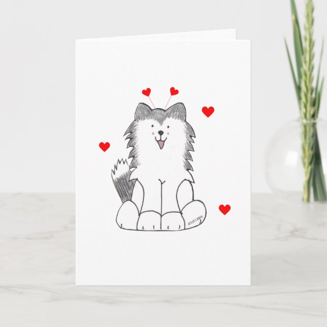 Siberian Husky Valentine Ears Holiday Card (Front)