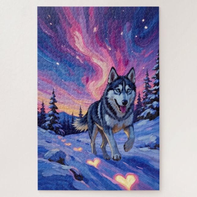 Siberian Husky Valentine's Day Heart Aurora Jigsaw Puzzle (Vertical)