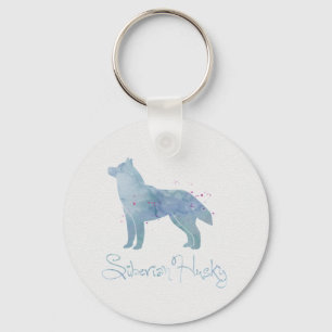 Siberian Husky Watercolor Design Keychain