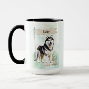 Siberian Husky Watercolor Personalized Dog Mug