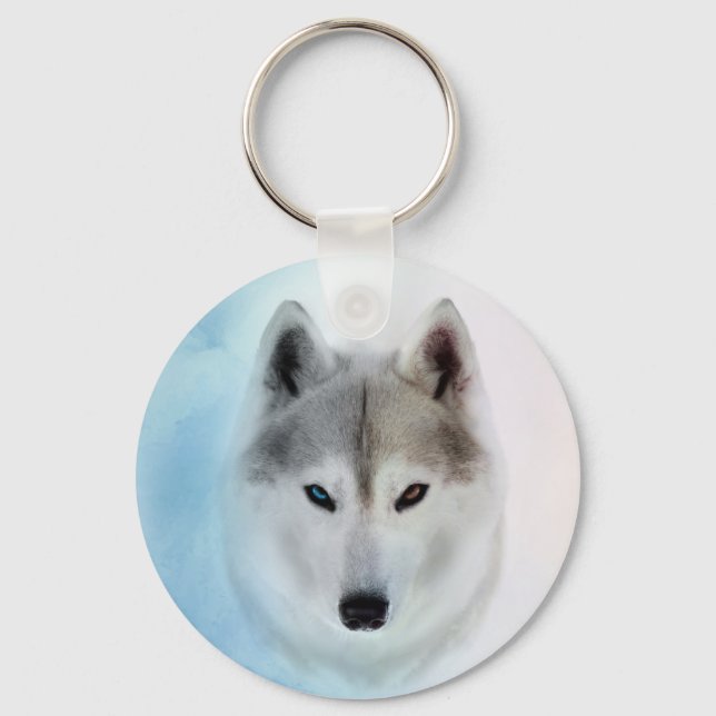 Siberian Husky Watercolor style Keychain (Front)
