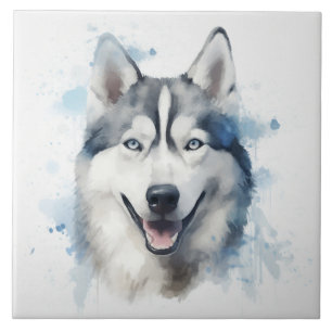 Siberian Husky Watercolor Tile
