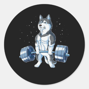 Siberian Husky Weightlifting Funny Deadlift Men Classic Round Sticker