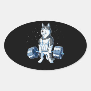 Siberian Husky Weightlifting Funny Deadlift Men Oval Sticker